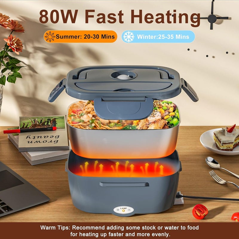 Akhia Electric Lunch Box for Adults, Portable Heated Lunch Box Food Warmer 80W Fast Heating Lunchbox 12/24/110/220V, 1.5L Lonchera Eléctrica Portátil Food Heater for Car/Truck Christmas White Elephant Gifts - Image 2